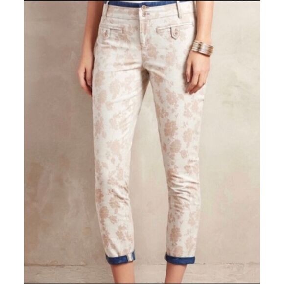 Anthropologie cartonnier Charlie trouser size 6 linen blend antique floral - Picture 1 of 9